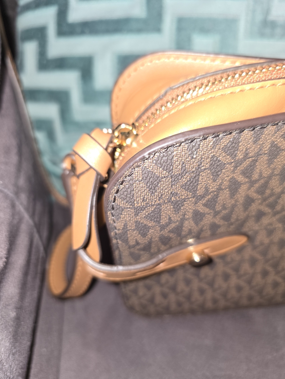 Michael Kors Brown Monogram Crossbody with Gold MK Emblem - Picture 6 of 16